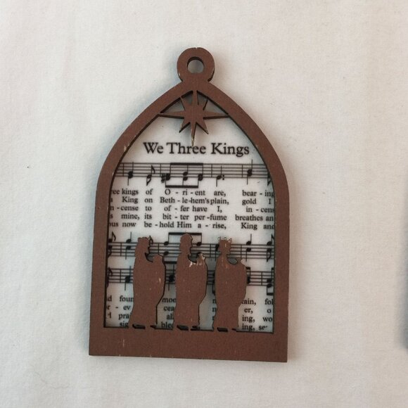 Wood Laser Cut Nativity Christmas Ornament w/Carol Music 4" Set of 6 Lot #4 - Picture 8 of 14